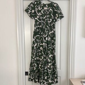 Anthropologie Somerset Green and White Maxi Dress, Size Small
